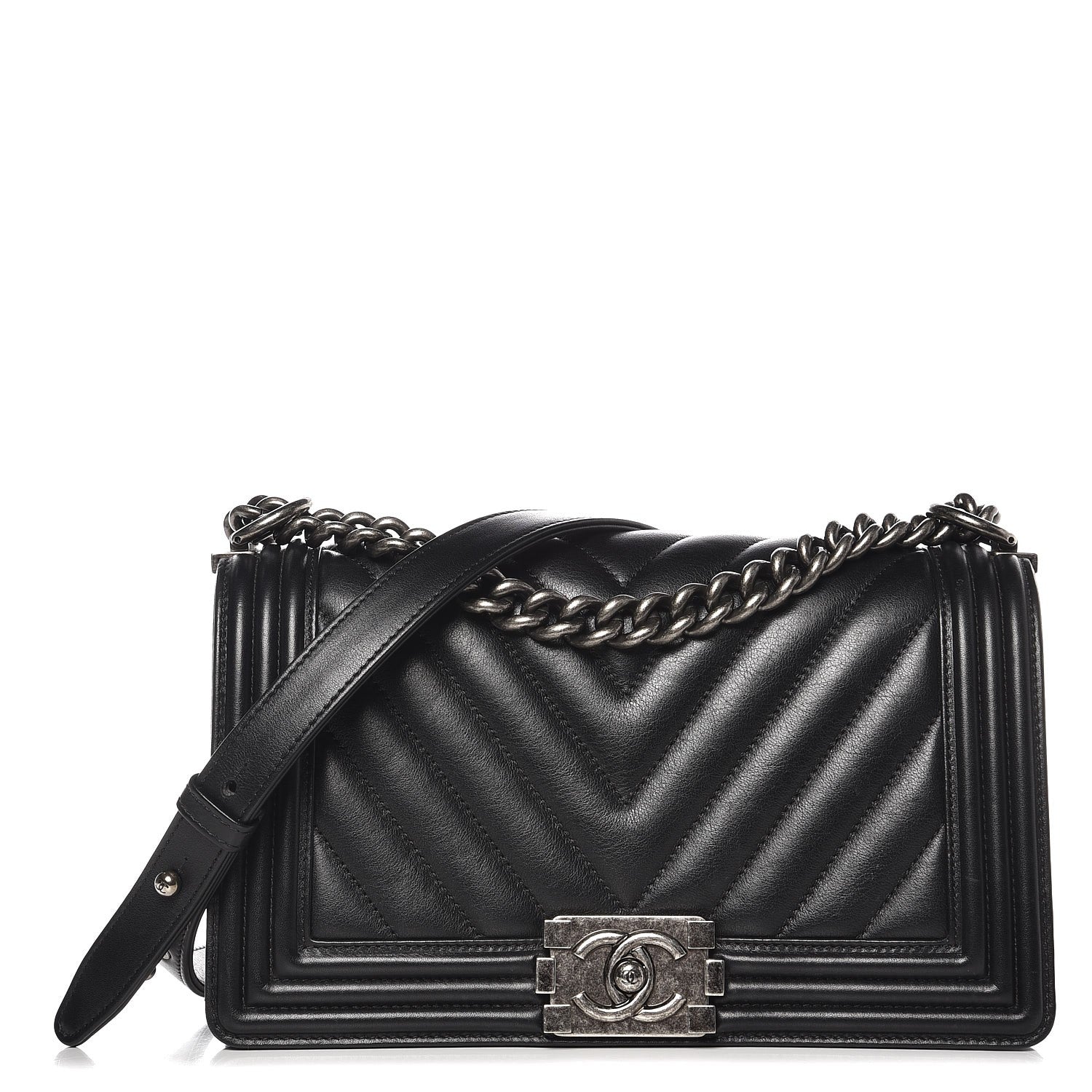 Chanel Calfskin Chevron Quilted Medium Boy Flap Black 1 of 8