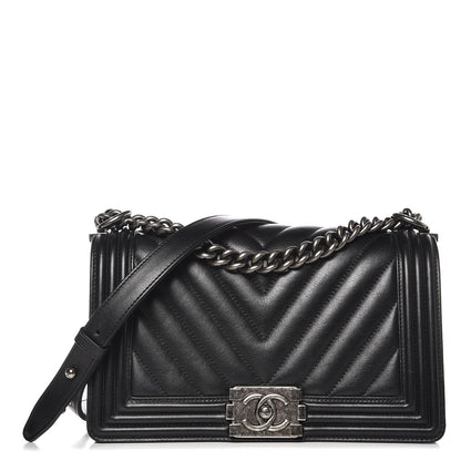 Chanel Calfskin Chevron Quilted Medium Boy Flap Black 1 of 8