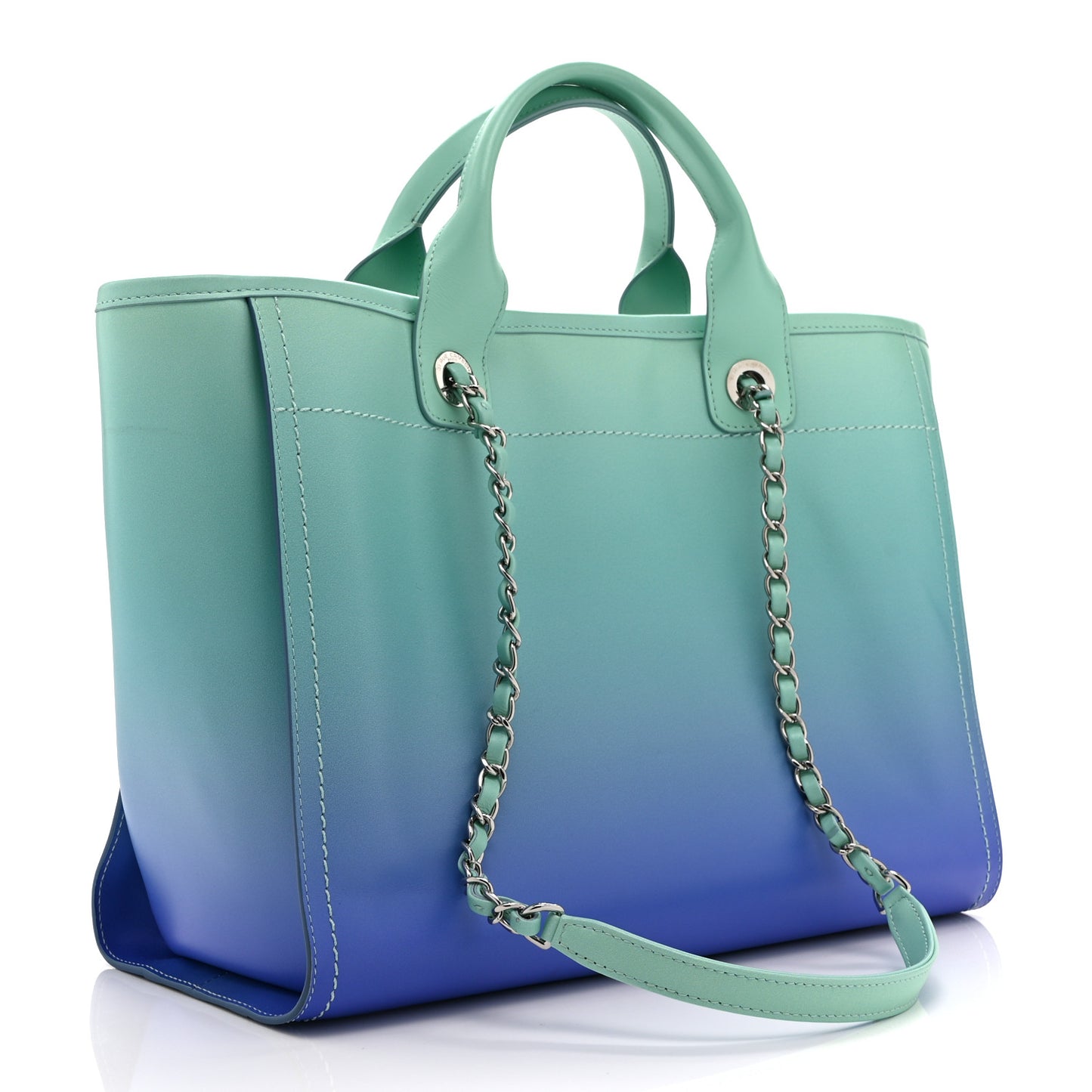 Shaded Calfskin Medium Deauville Tote Light Green Turquoise Purple