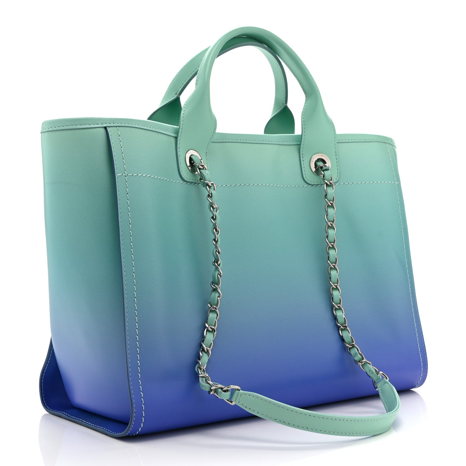 Chanel Shaded Calfskin Medium Deauville Tote Light Green Turquoise Purple 4 of 11