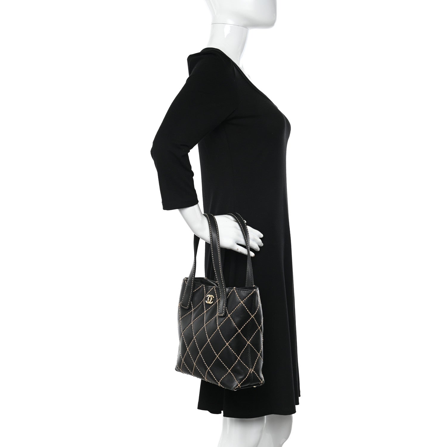 Chanel Calfskin Stitch Small Surpique Tote Black 2 of 12