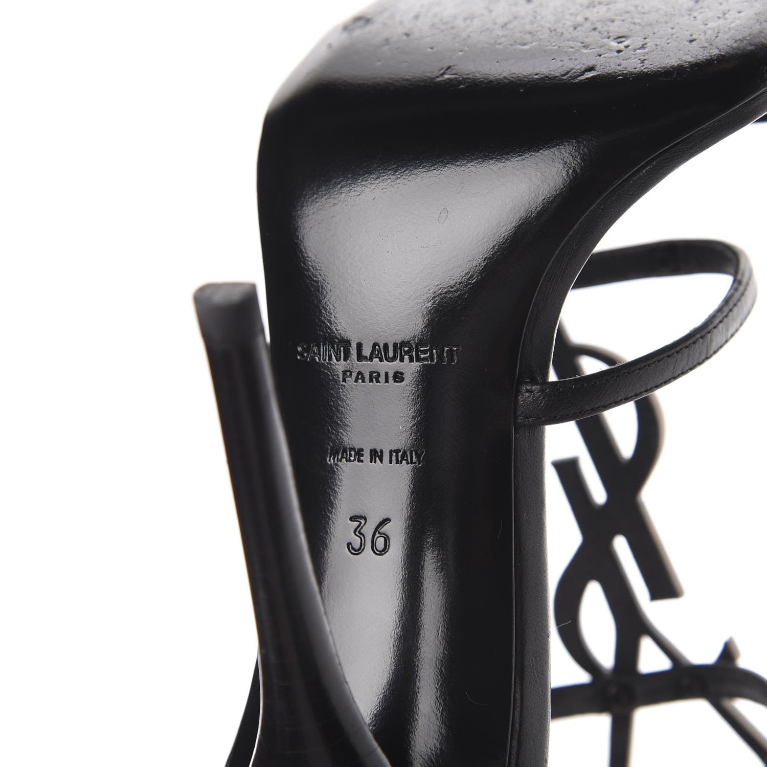 Saint Laurent Calfskin Cassandra Palm Logo 110 Ankle Strap Sandals 36 Black 7 of 7