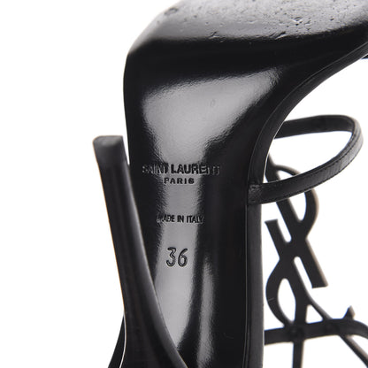 Saint Laurent Calfskin Cassandra Palm Logo 110 Ankle Strap Sandals 36 Black 7 of 7