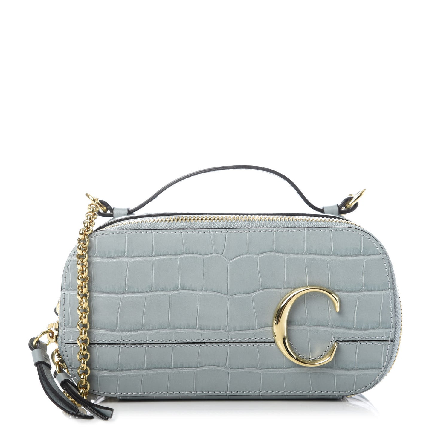 Calfskin Crocodile Embossed Mini C Vanity Bag Faded Blue