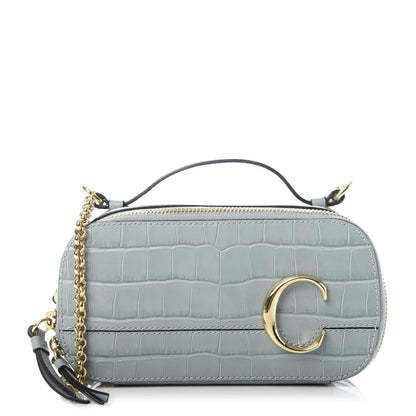 Chloe Calfskin Crocodile Embossed Mini C Vanity Bag Faded Blue 1 of 10
