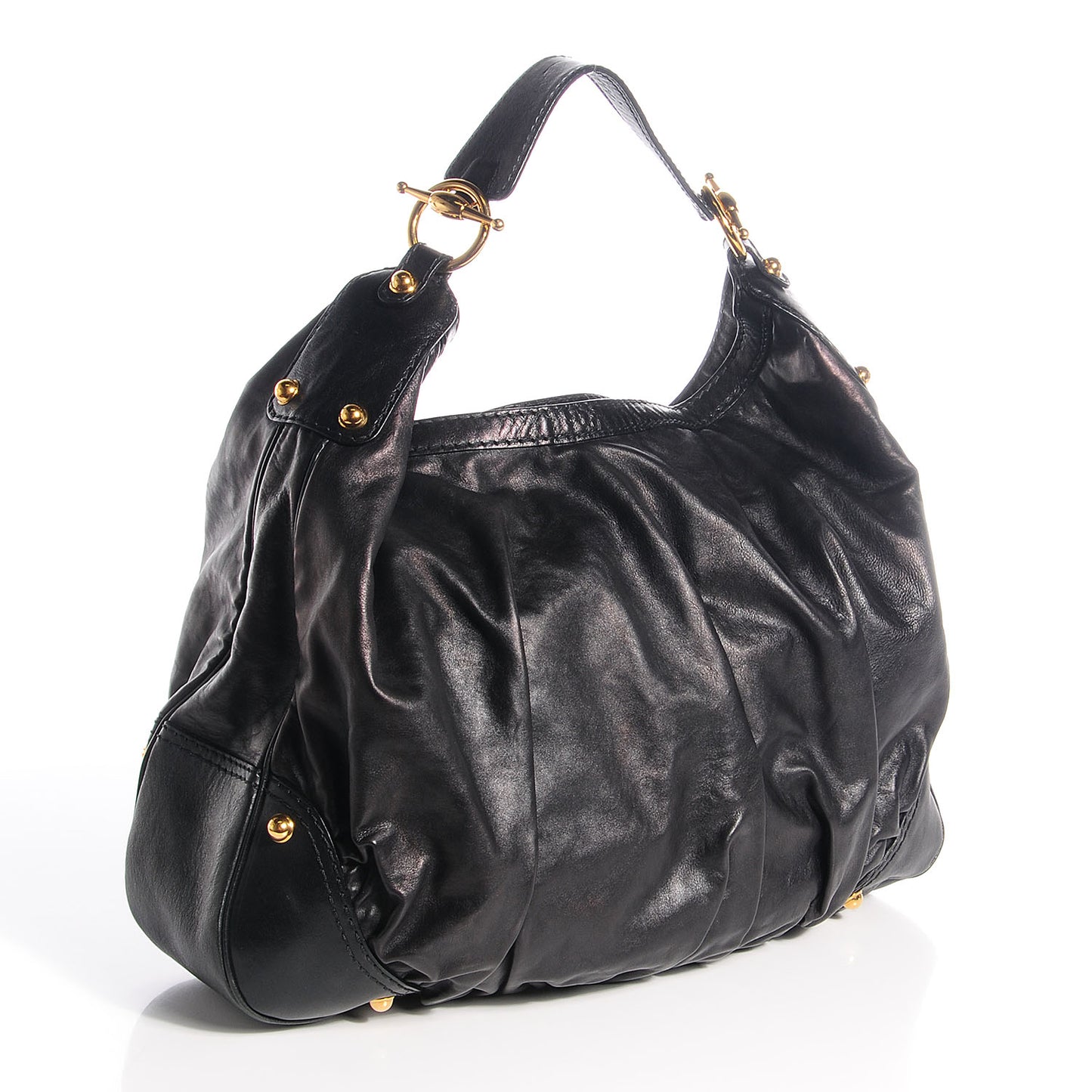 Leather Large Jockey Hobo Black