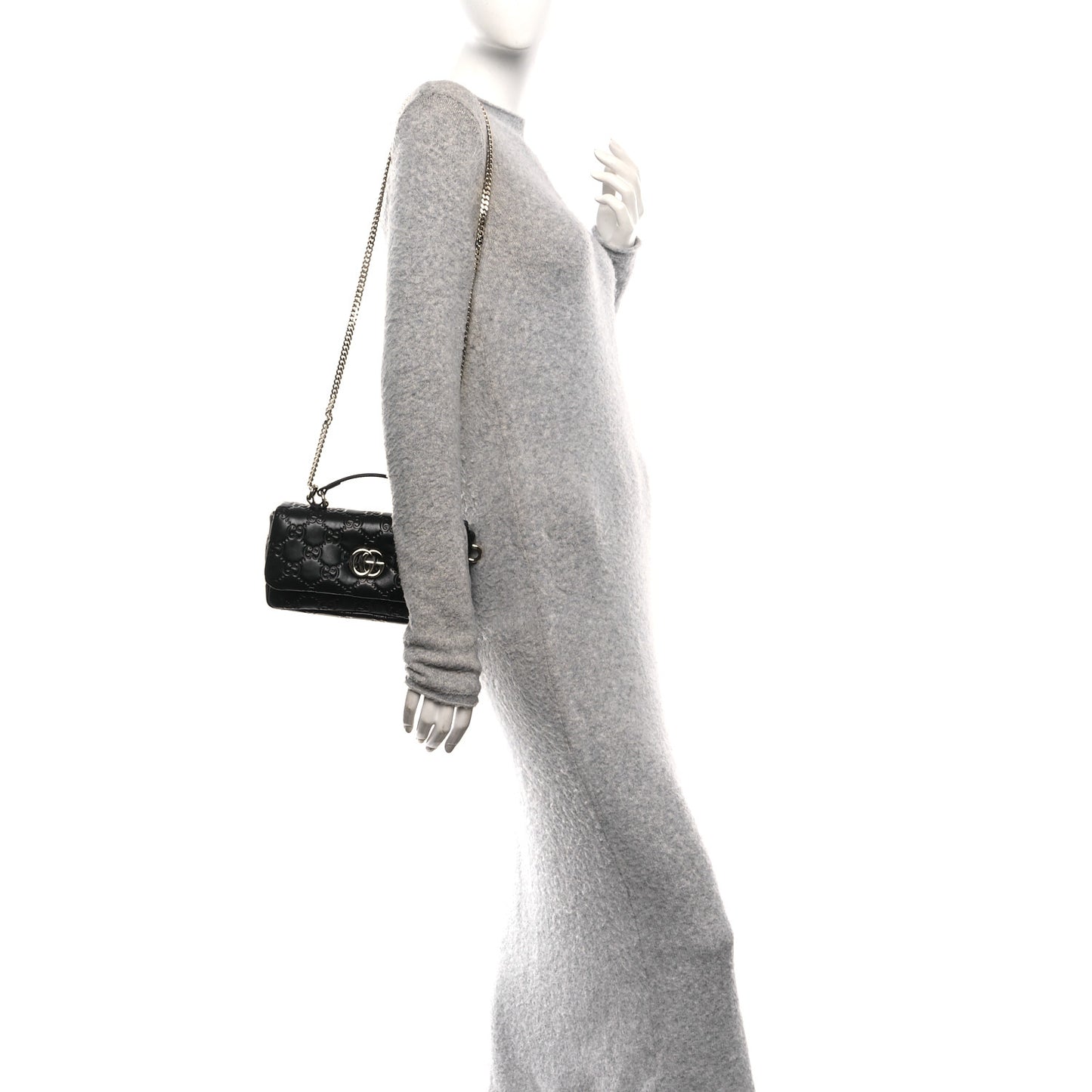 Lambskin Embossed Mini GG Milano Top Handle Shoulder Bag Black