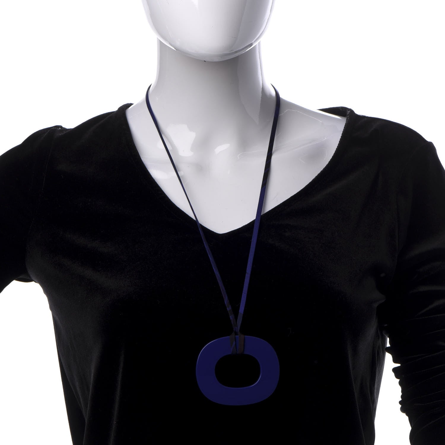Hermes Lacquered Buffalo Horn Small Dip Dye Pendant Necklace Bleu Imperial 2 of 7