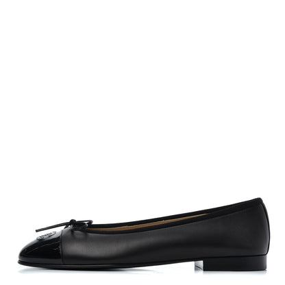 Chanel Lambskin Patent Calfskin CC Cap Toe Ballerina Flats 39 Black 1 of 16