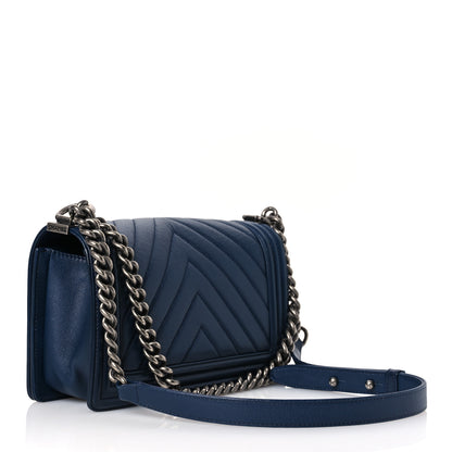 Chanel Caviar Chevron Quilted Medium Boy Flap Navy 3 of 15