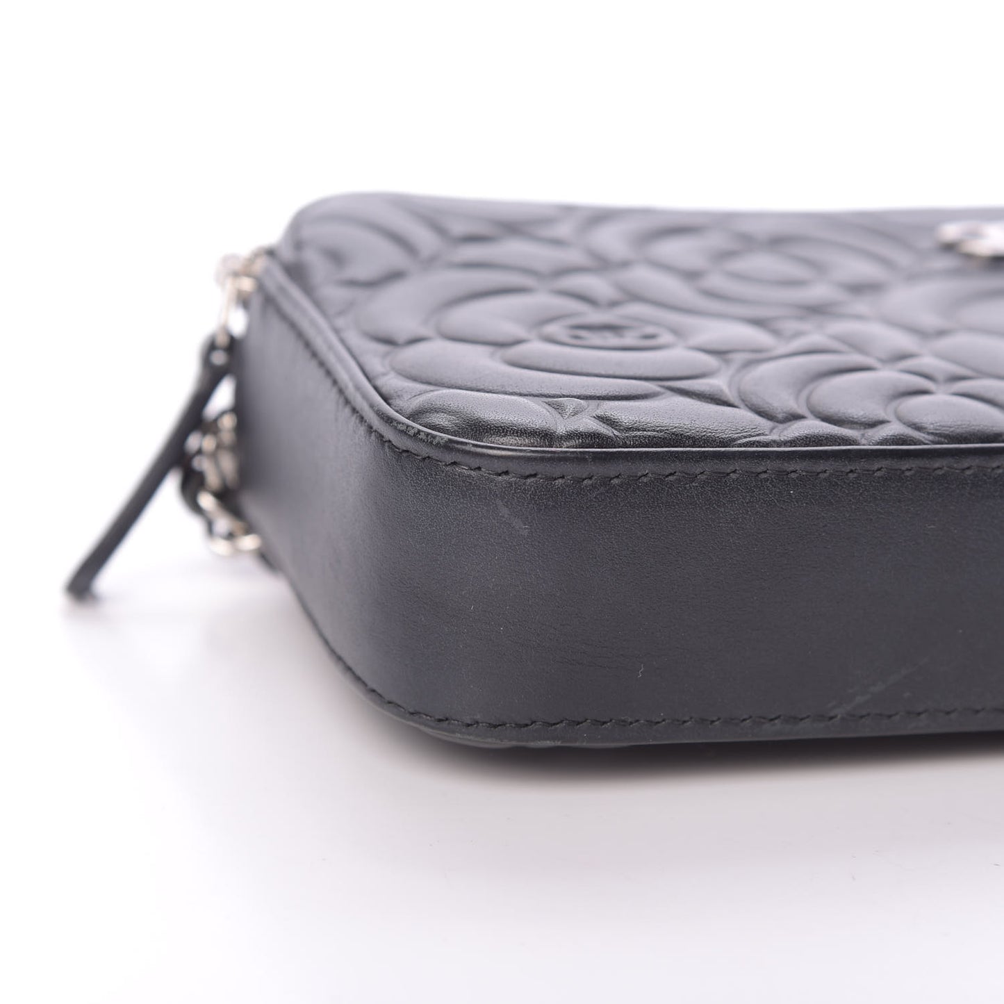 Lambskin Camellia Embossed Small Clutch With Chain Black