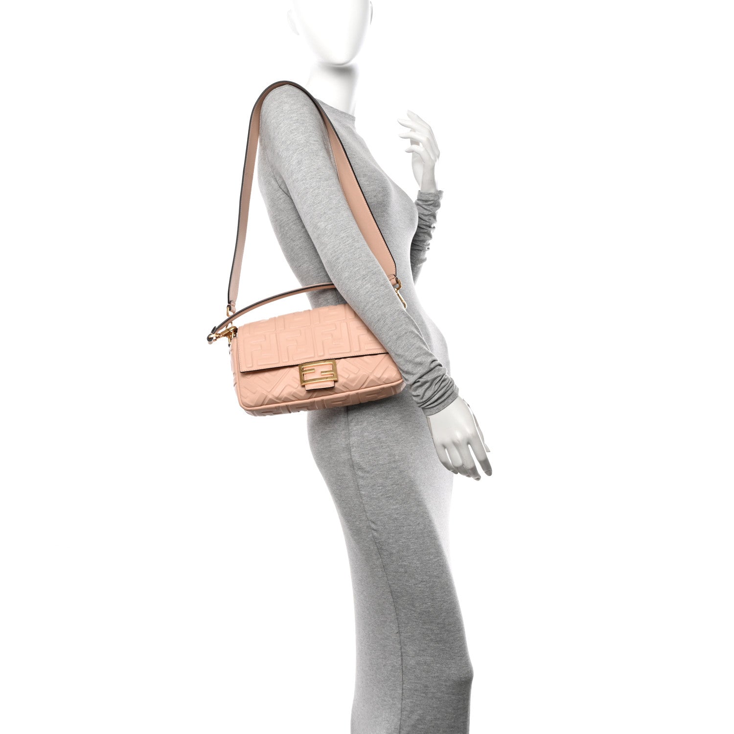 Fendi Nappa FF 1974 Embossed Baguette Rosa Quarzo 2 of 12