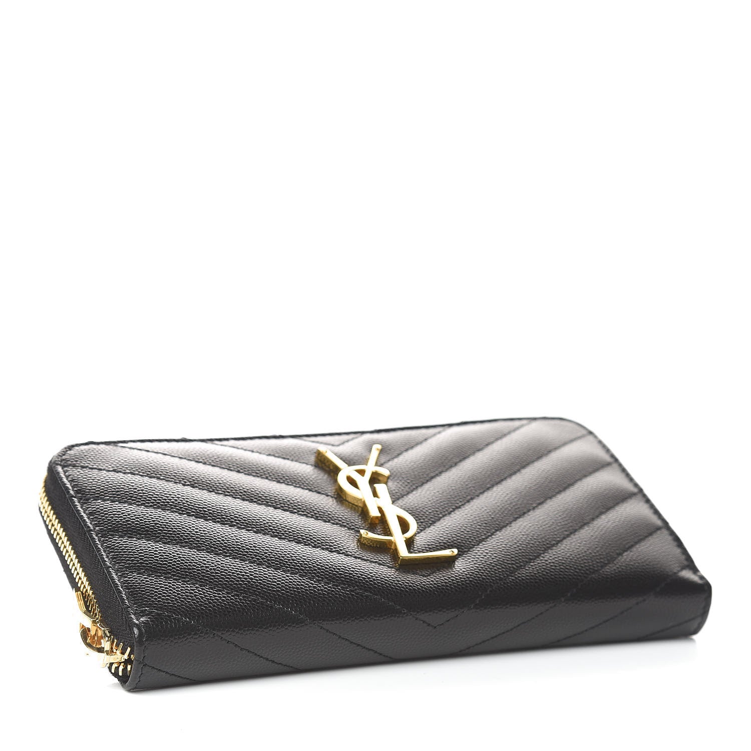 Saint Laurent Grain De Poudre Matelasse Chevron Monogram Zip Around Wallet Black 3 of 8