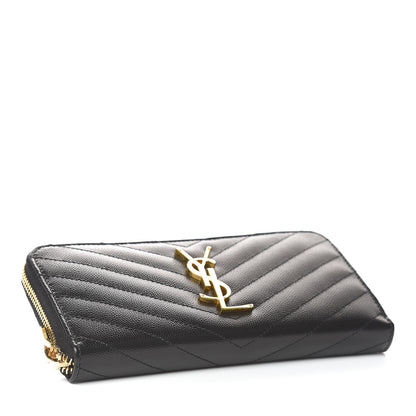 Saint Laurent Grain De Poudre Matelasse Chevron Monogram Zip Around Wallet Black 3 of 8