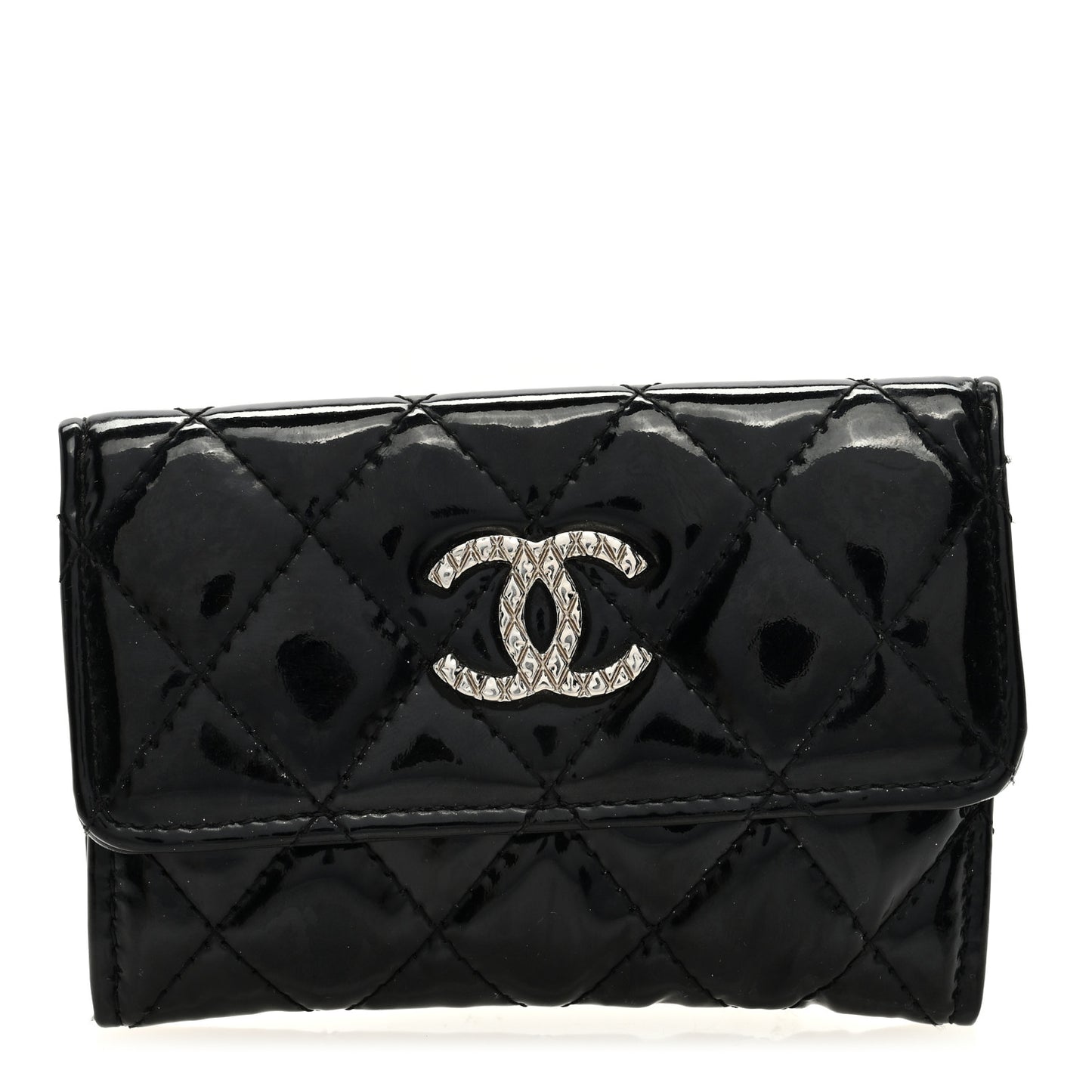 Patent Quilted Flap Card Holder Black