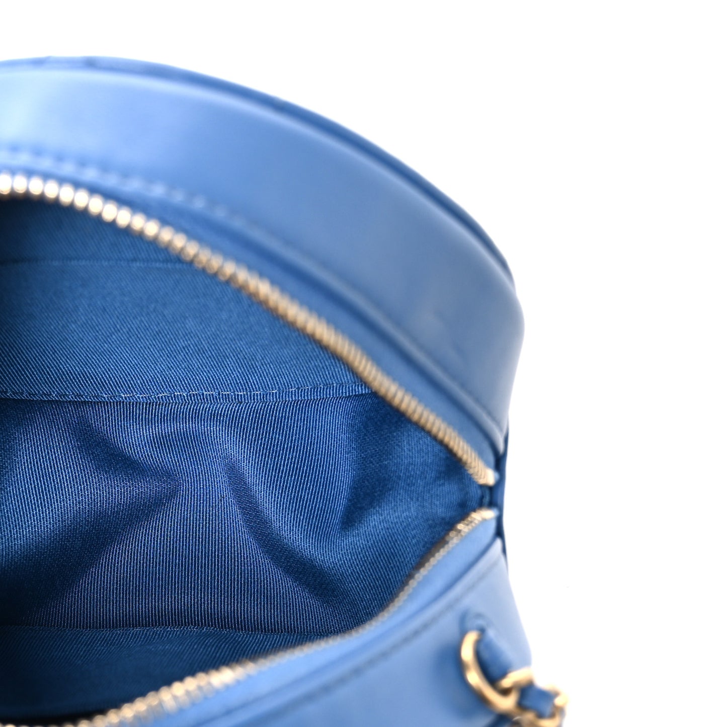 Lambskin Quilted Round Clutch With Chain Blue