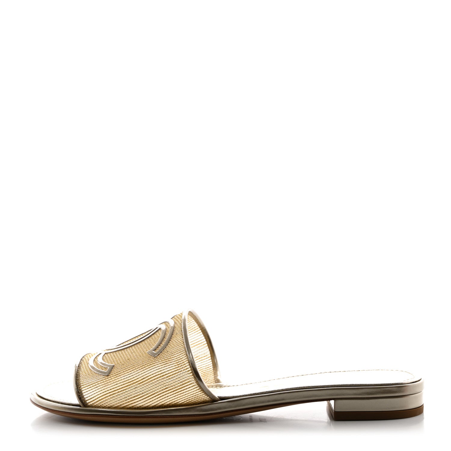 Chanel Glitter Mesh Patent Calfskin CC Mules 37.5 Gold 1 of 8
