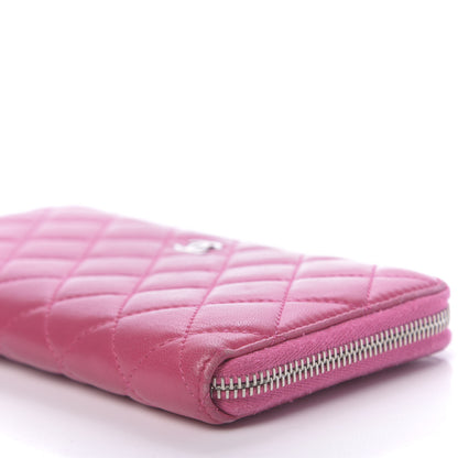 Chanel Lambskin Quilted Large Gusset Zip Around Wallet Pink 7 of 15
