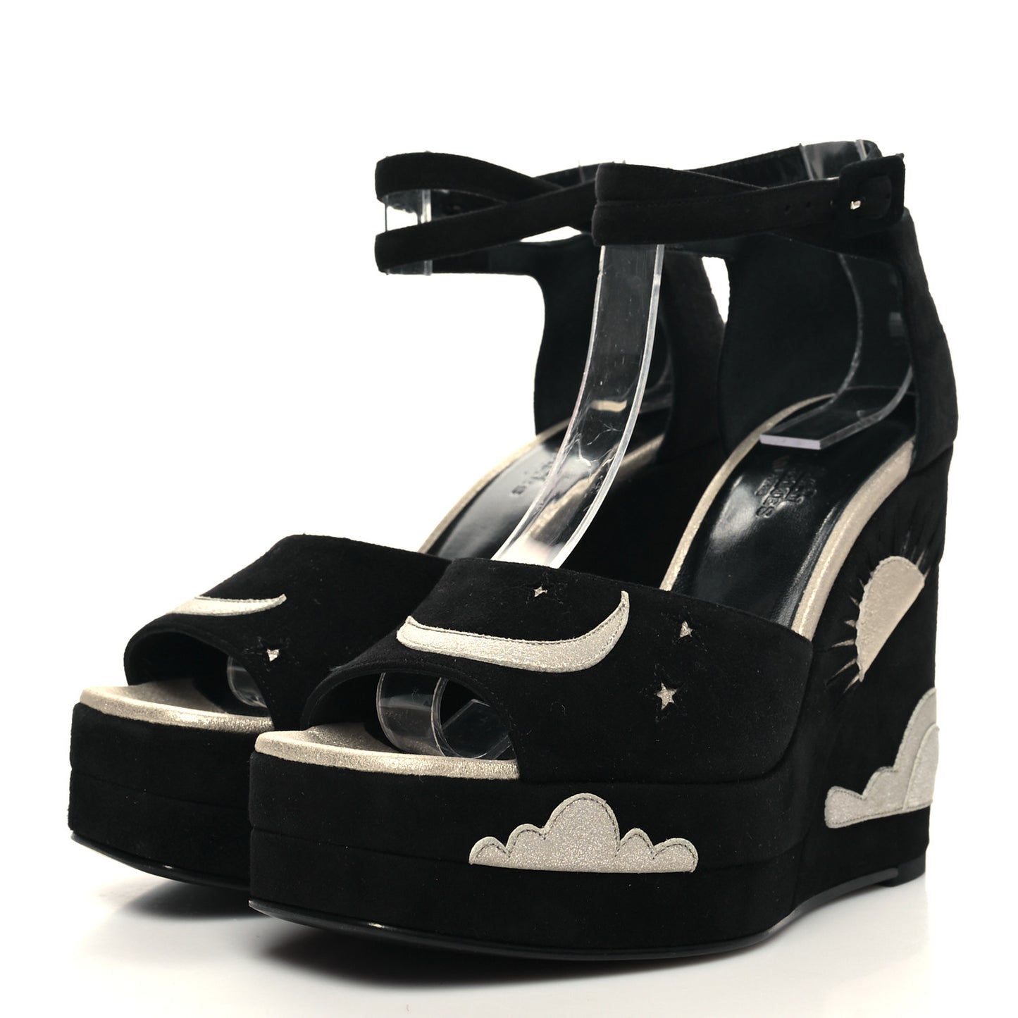 Suede Goatskin Tournis Wedge Sandals 37 Black