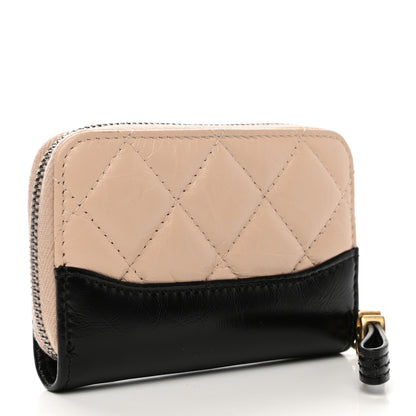 Chanel Aged Calfskin Quilted Gabrielle Zip Around Coin Purse Wallet Beige Black 3 of 7