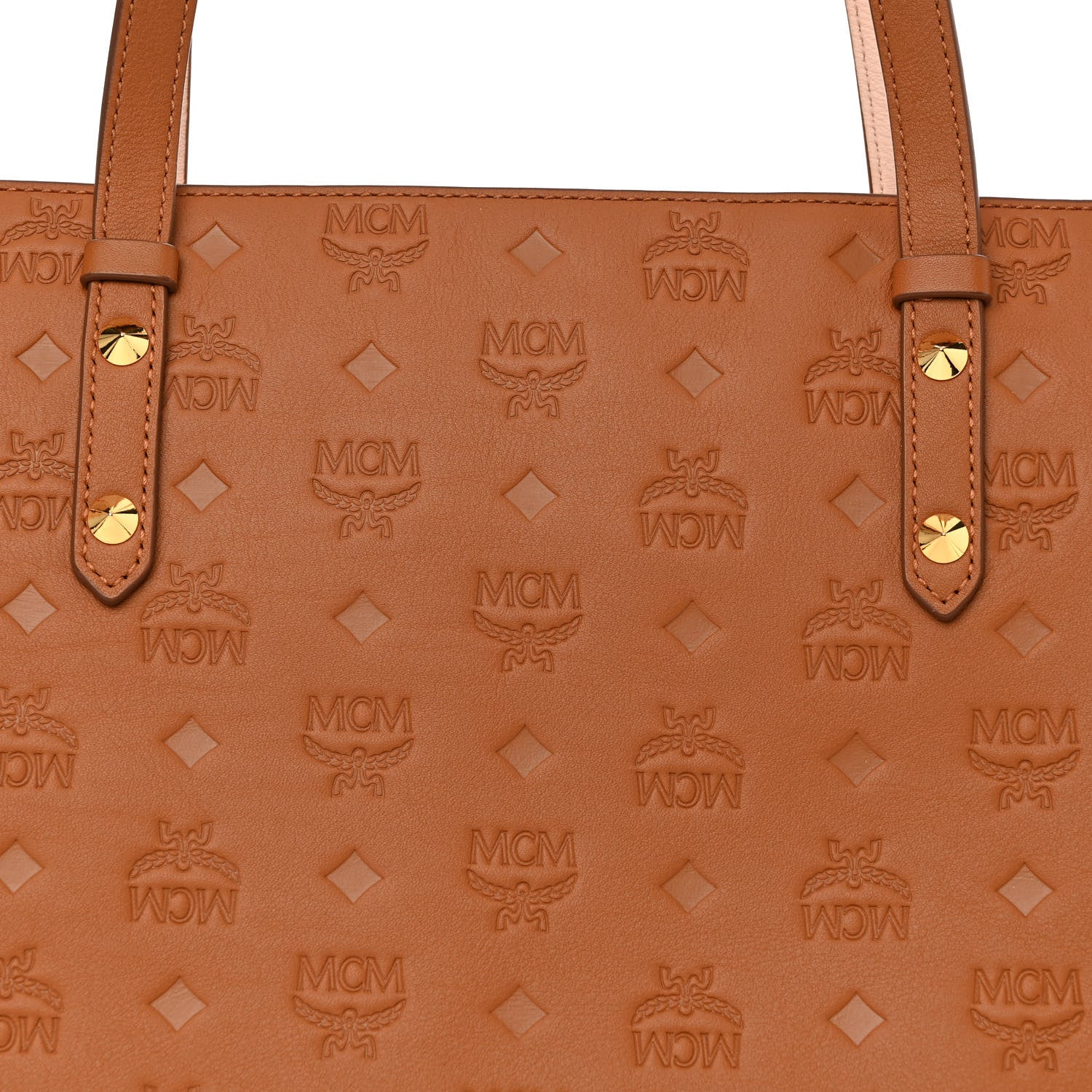 MCM Calfskin Ottomar Monogram Medium Klara Top Zip Tote Cognac 7 of 11