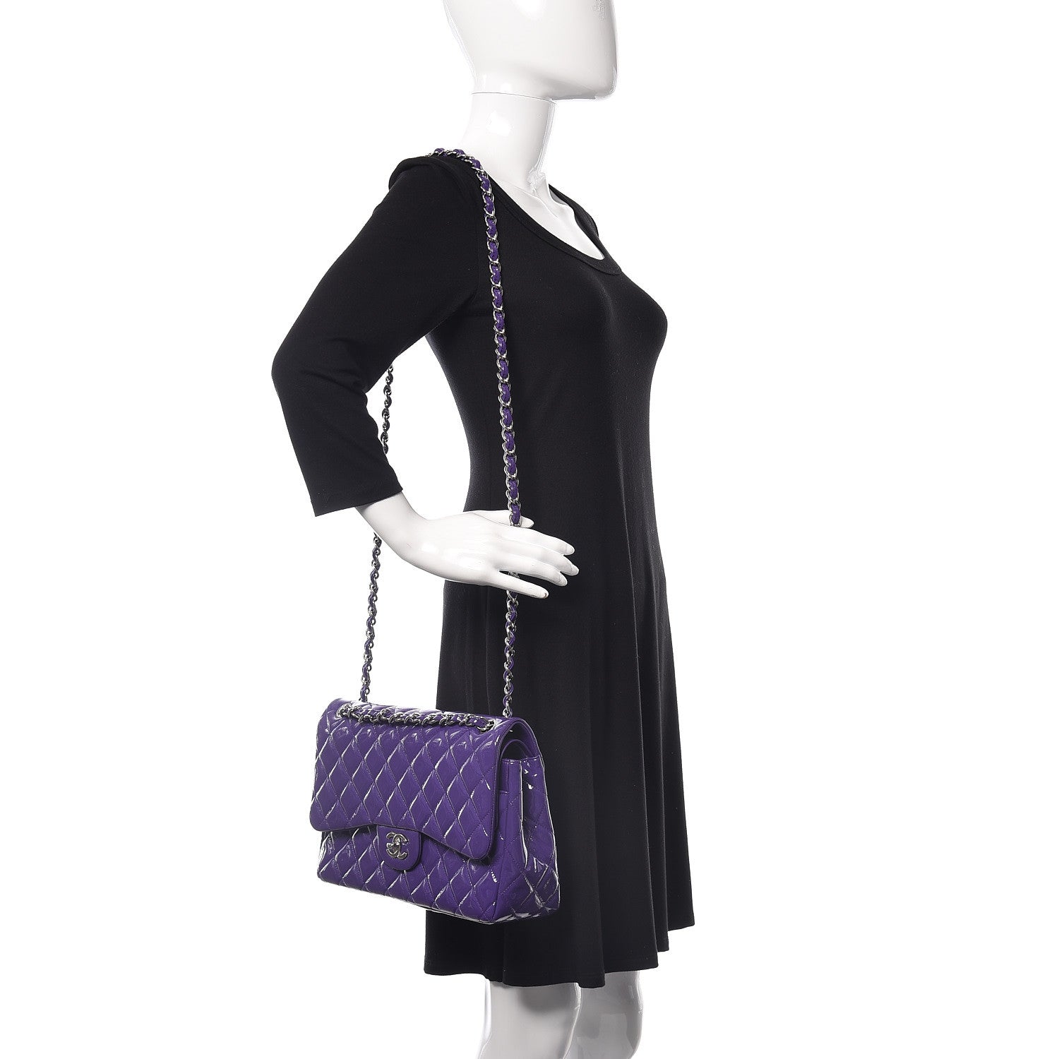 Chanel Patent Calfskin Quilted Jumbo Double Flap Purple 3 of 11