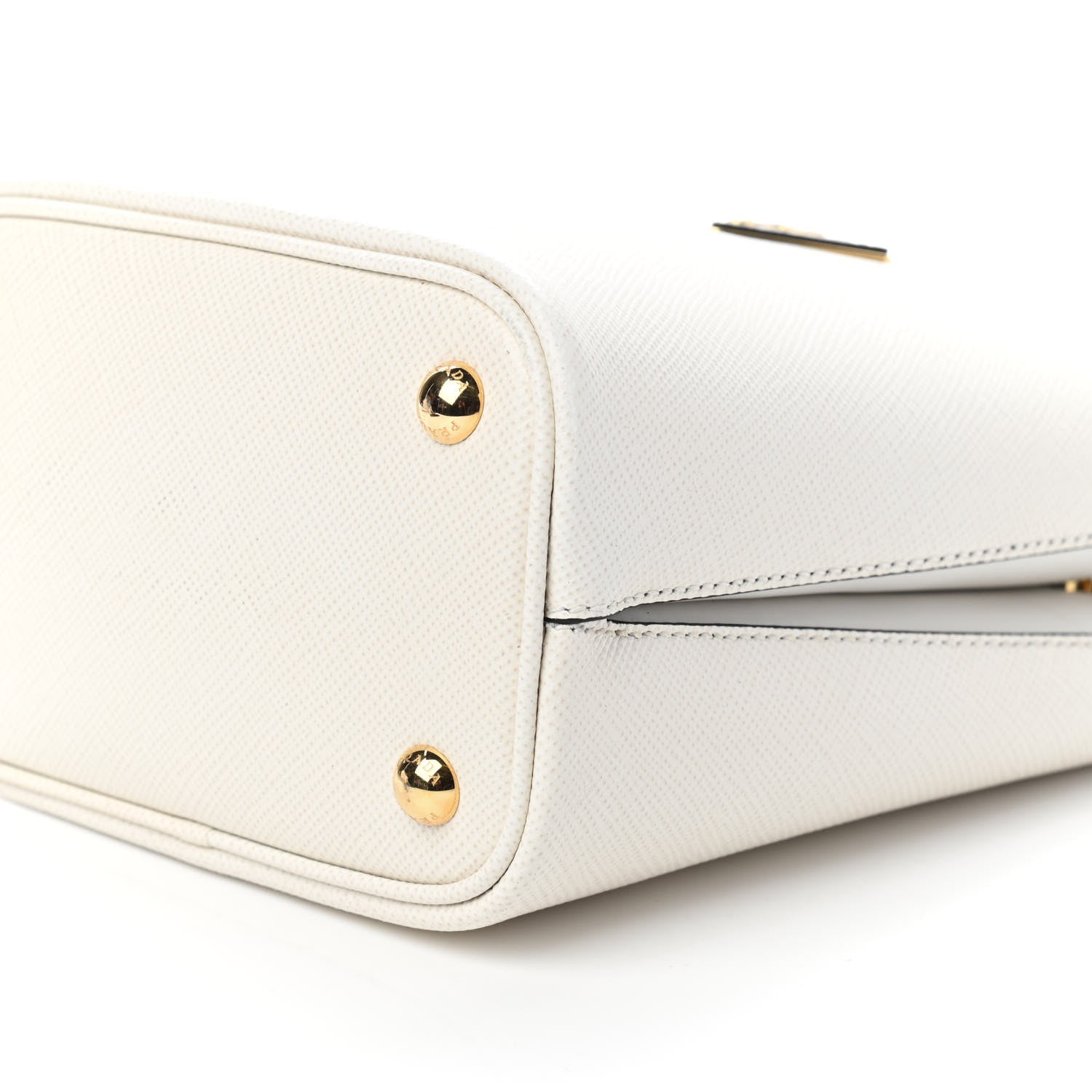 Prada Saffiano Cuir Calfskin Small Panier Bucket Bag White Black 8 of 8