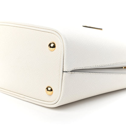Prada Saffiano Cuir Calfskin Small Panier Bucket Bag White Black 8 of 8
