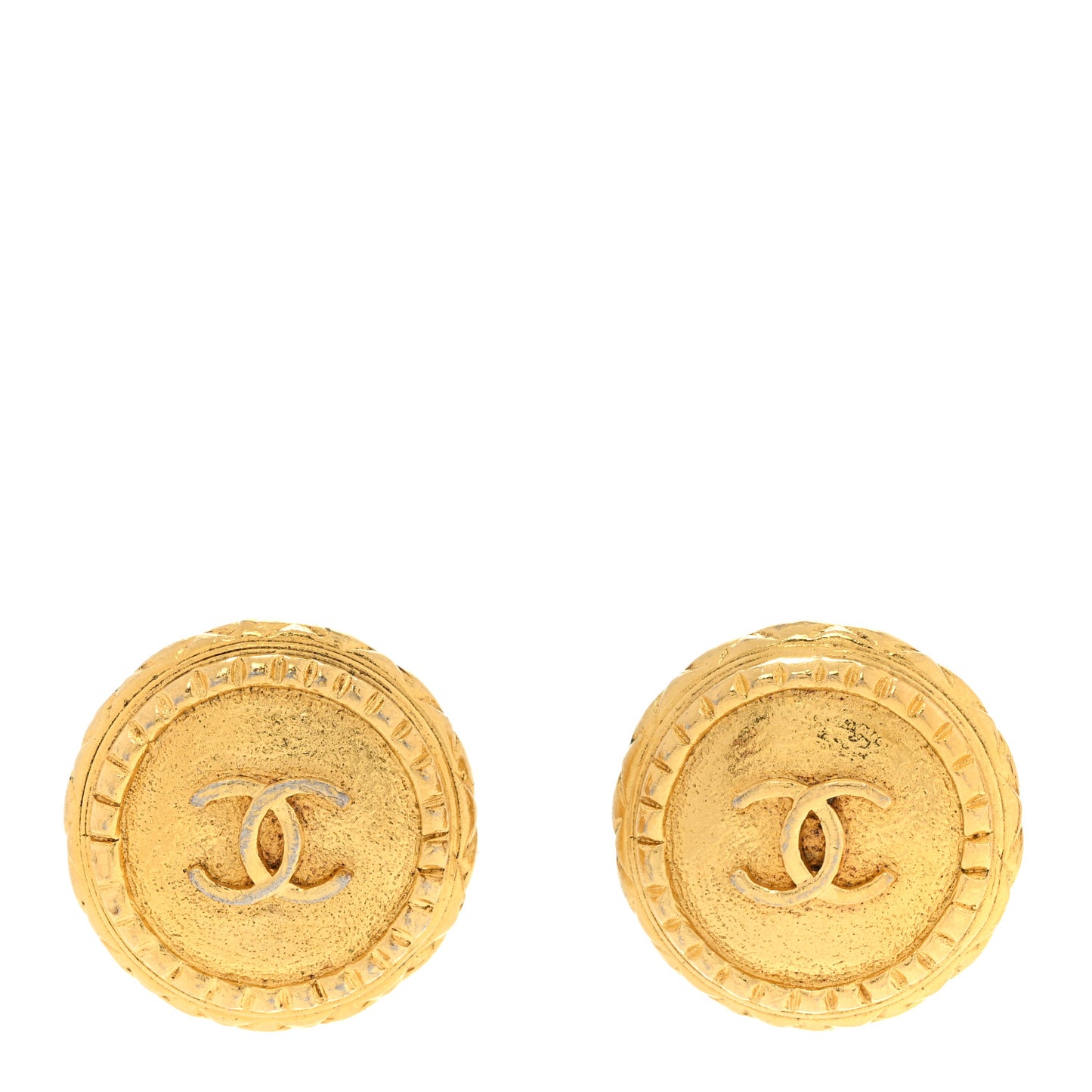 CC Button Clip On Earrings Gold