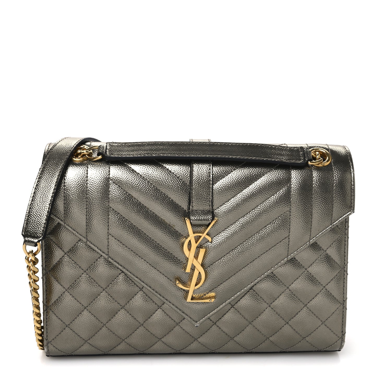 Grain De Poudre Textured Mixed Matelasse Medium Triquilt Monogram Satchel Piombo