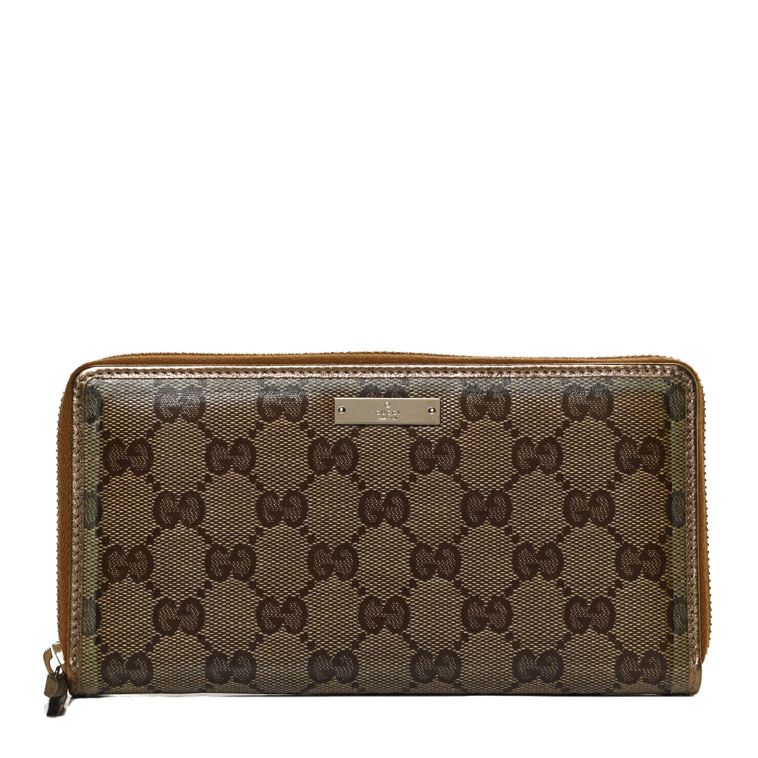 Gucci Crystal Monogram Metal Bar Zip Around Wallet Gold 1 of 9