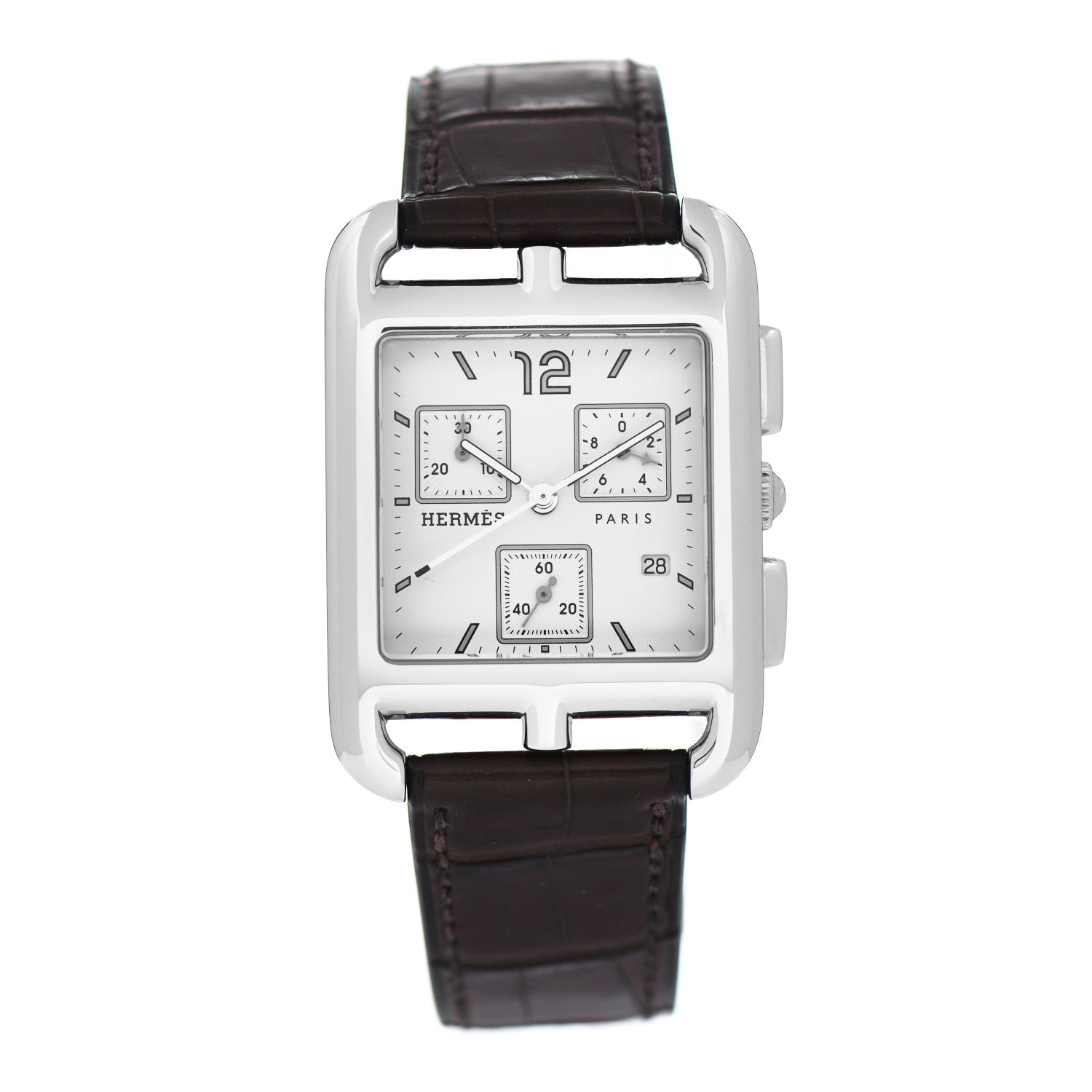 Hermes Stainless Steel Alligator 31mm Cape Cod Chrono Quartz Watch Noir 1 of 5