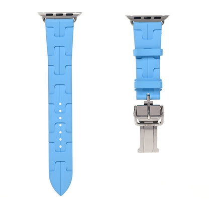 Hermes Rubber 41mm Deployment Buckle Kilim Apple Watch Single Tour Band  Bleu Celeste 1 of 6