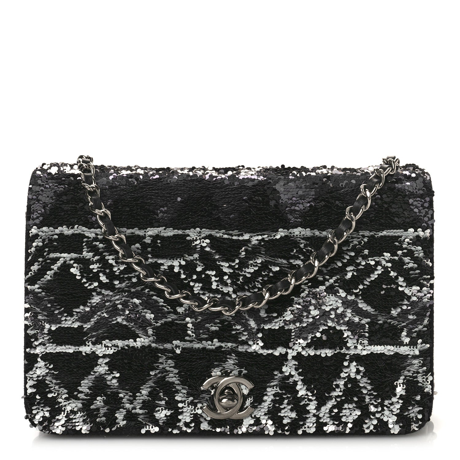 Chanel Sequin Wallet On Chain WOC Black Ecru White 1 of 10