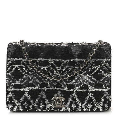 Chanel Sequin Wallet On Chain WOC Black Ecru White 1 of 10