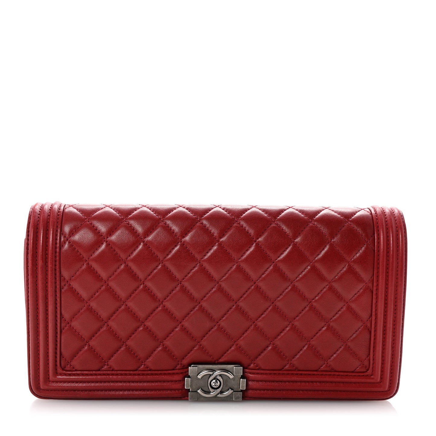 Lambskin Quilted Boy Flap Clutch Red