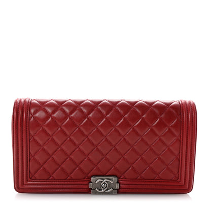Chanel Lambskin Quilted Boy Flap Clutch Red 1 of 7