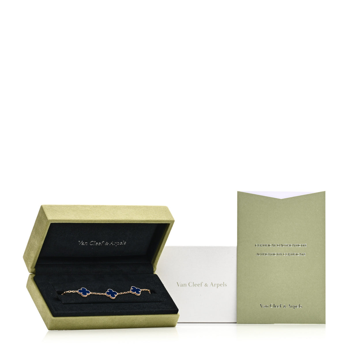 Van Cleef & Arpels 18K Yellow Gold Blue Agate 5 Motifs Vintage Alhambra Bracelet 5 of 5