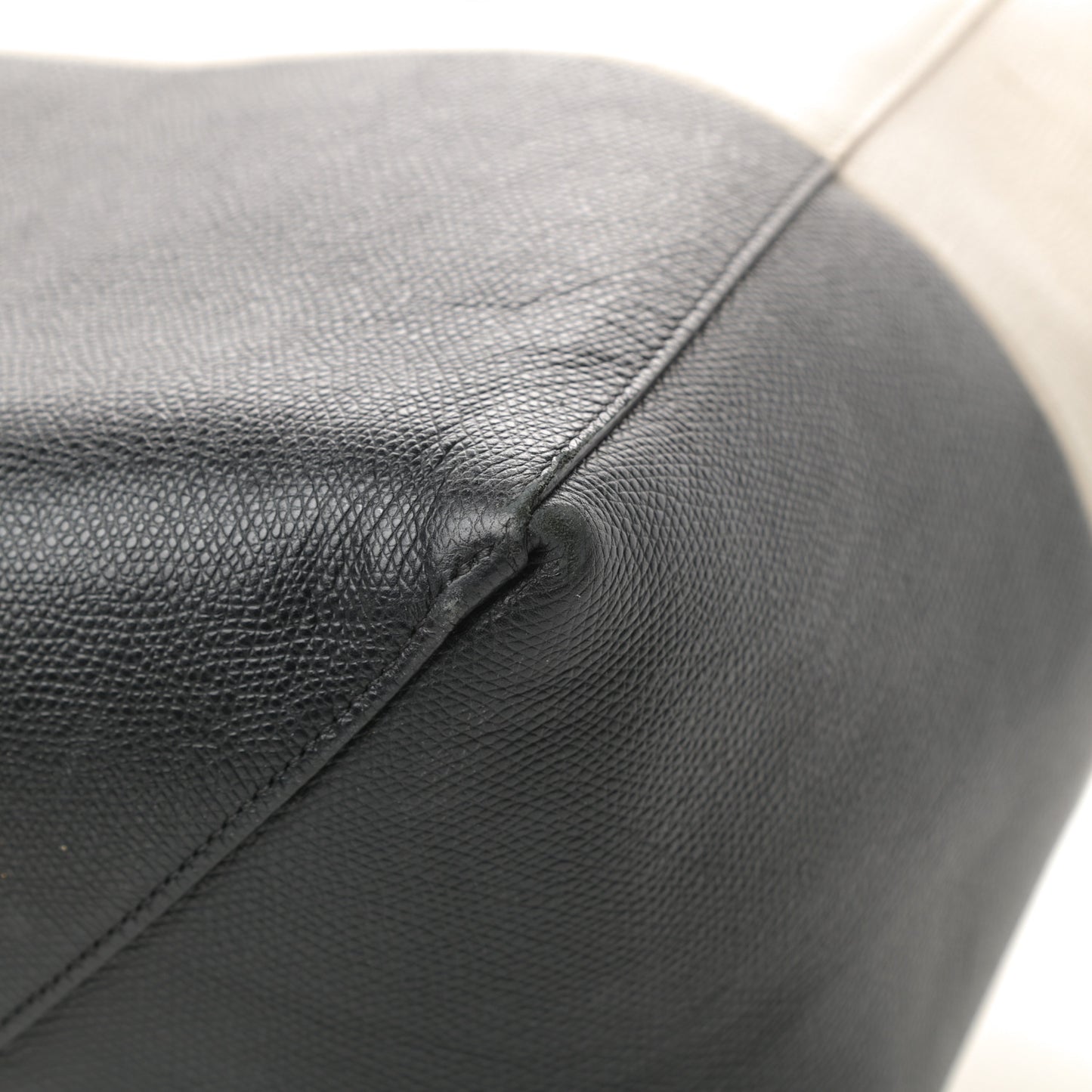 Grained Calfskin Horizontal Bi-Cabas Cream Black