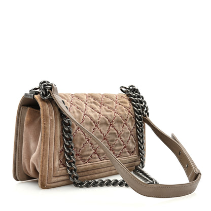 Chanel Velvet Tweed Quilted Medium Boy Flap Beige 3 of 14
