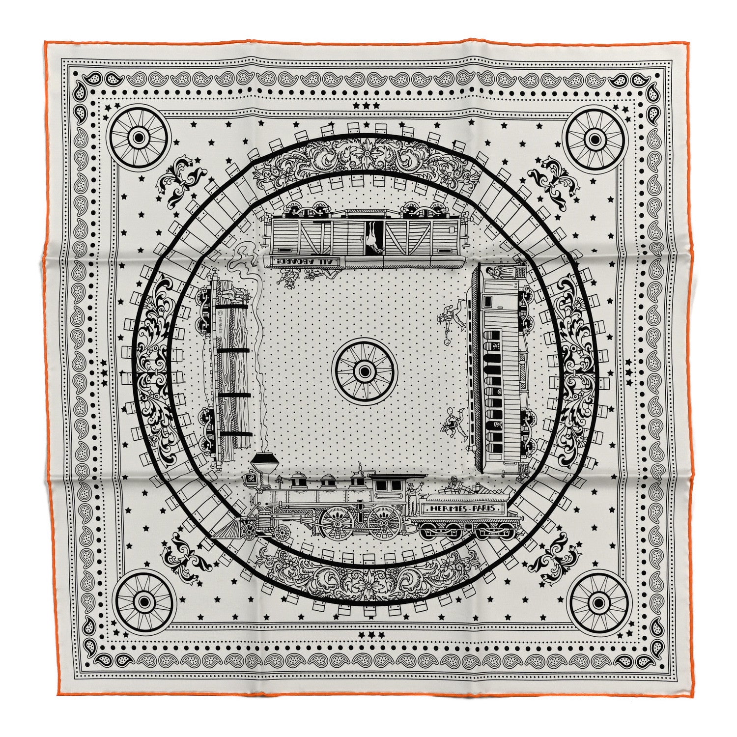 Hermes Silk All Aboard Bandana Scarf 55 White Black Orange 1 of 3