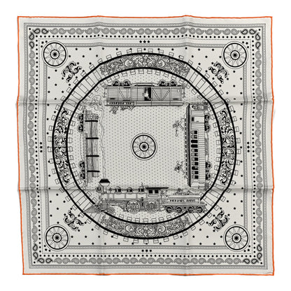 Hermes Silk All Aboard Bandana Scarf 55 White Black Orange 1 of 3