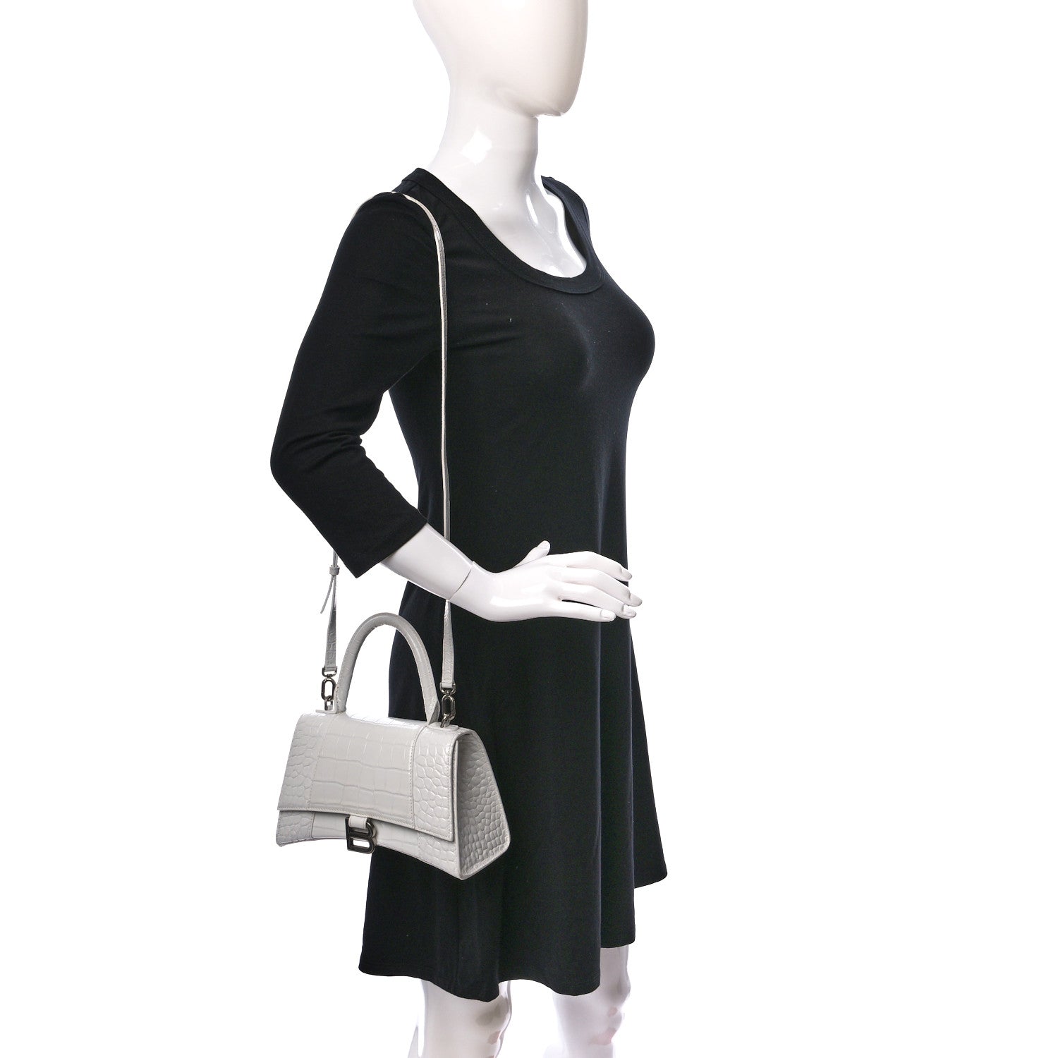 Balenciaga Calfskin Crocodile Embossed Small Hourglass Top Handle Bag White 2 of 14