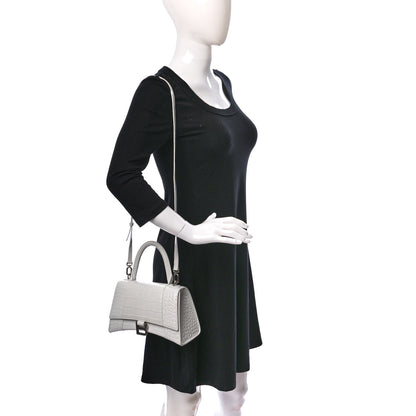Balenciaga Calfskin Crocodile Embossed Small Hourglass Top Handle Bag White 2 of 14