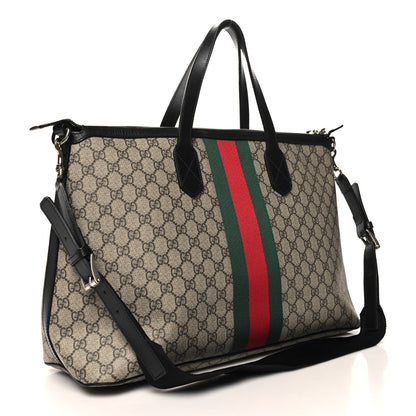Gucci GG Supreme Monogram Web Medium Zippered Tote Beige Black 3 of 10