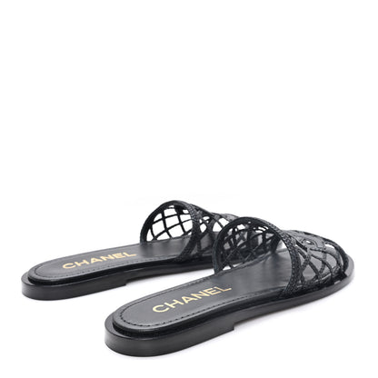 Chanel Lambskin Crochet CC Mules Sandals 36 Black 5 of 9