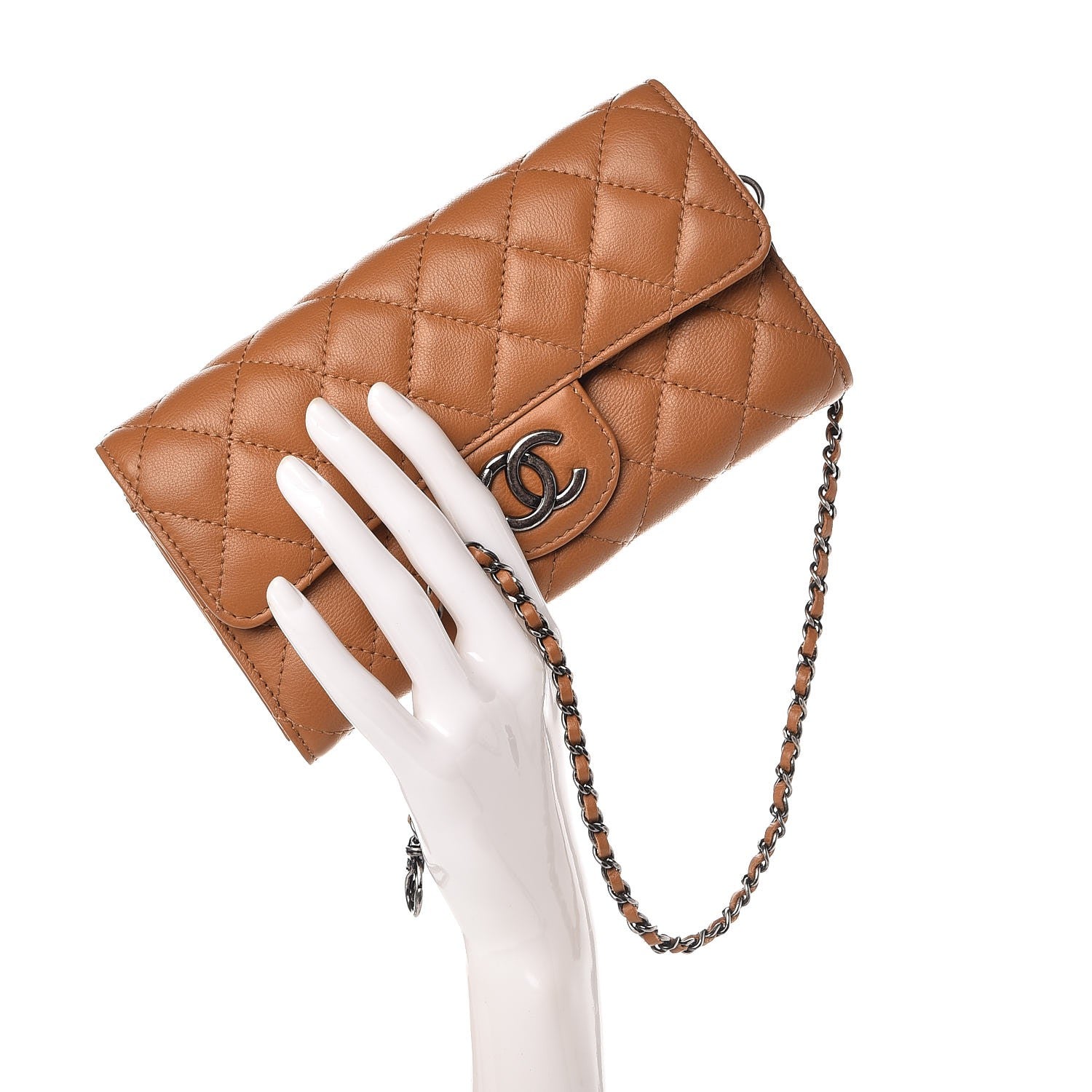 Chanel Calfskin Quilted CC Waiter Clutch Clutch With Chain Brown 3 of 14
