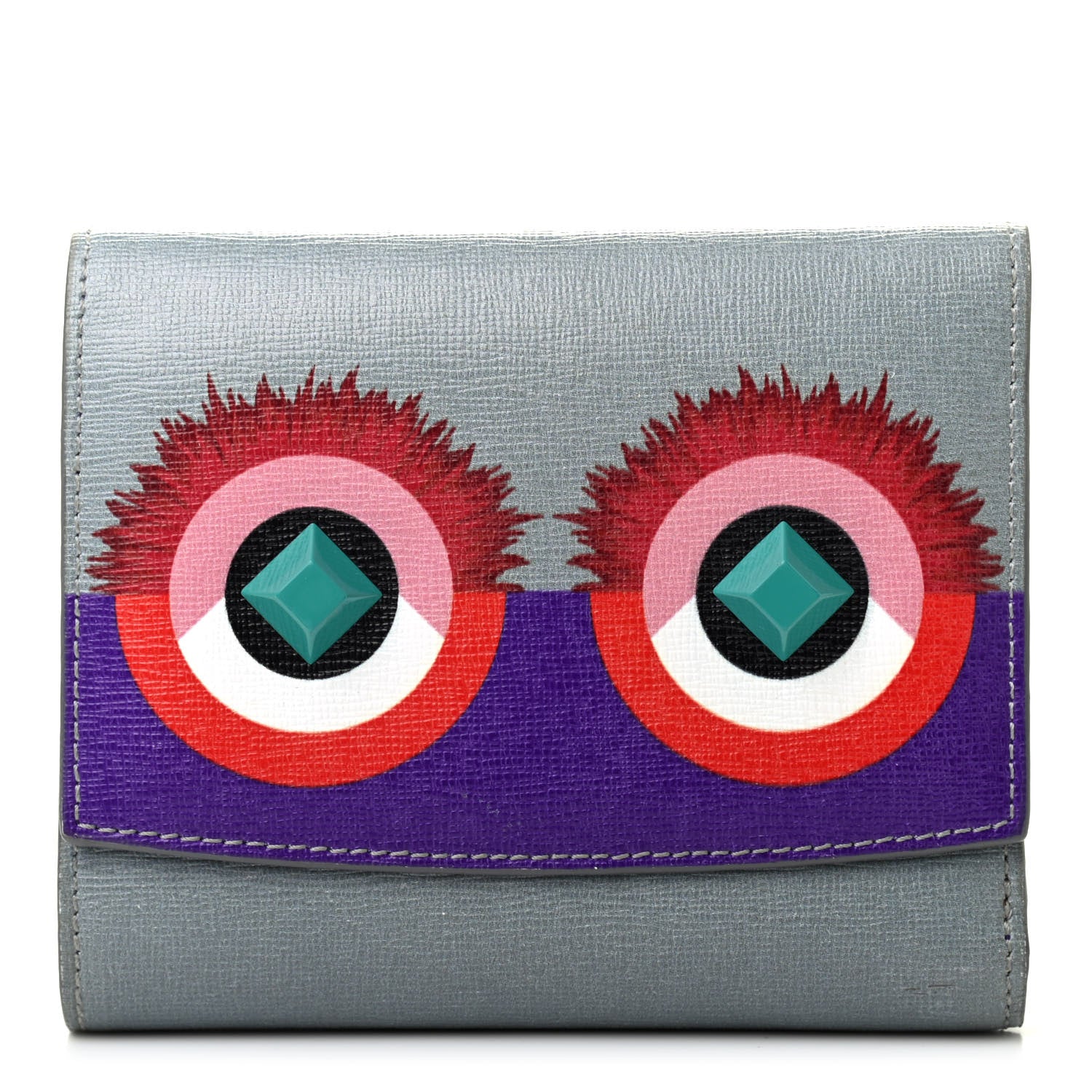 Fendi Vitello Elite Studded Hypnoteyes French Wallet Polvere Multicolor 1 of 9
