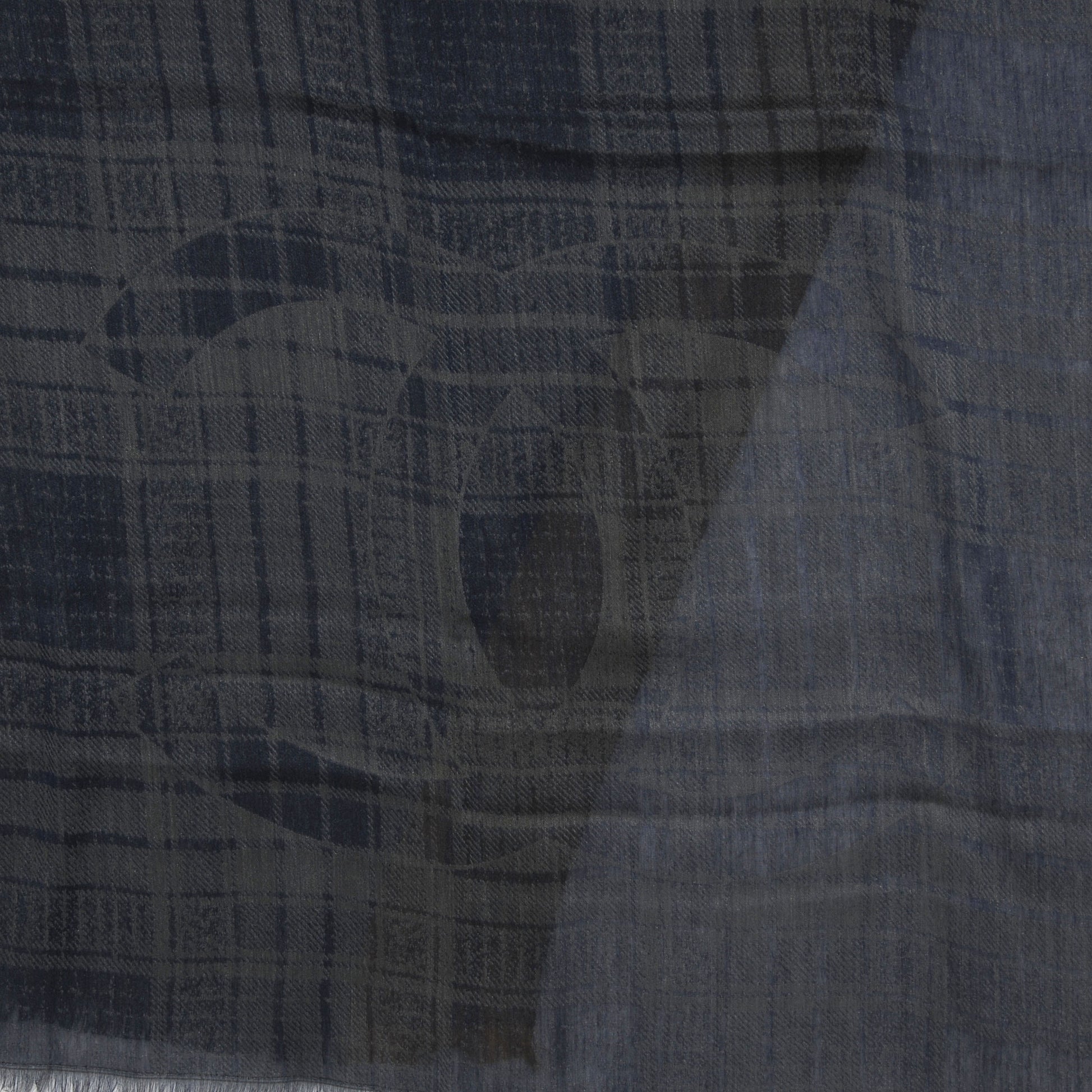Chanel Cashmere Silk Plaid CC Scarf Navy Yellow 4 of 6