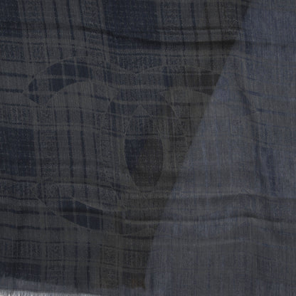 Chanel Cashmere Silk Plaid CC Scarf Navy Yellow 4 of 6
